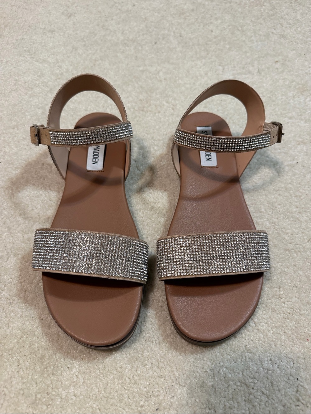 Steve Madden Brown Sandals with Crystal-Embellished Straps